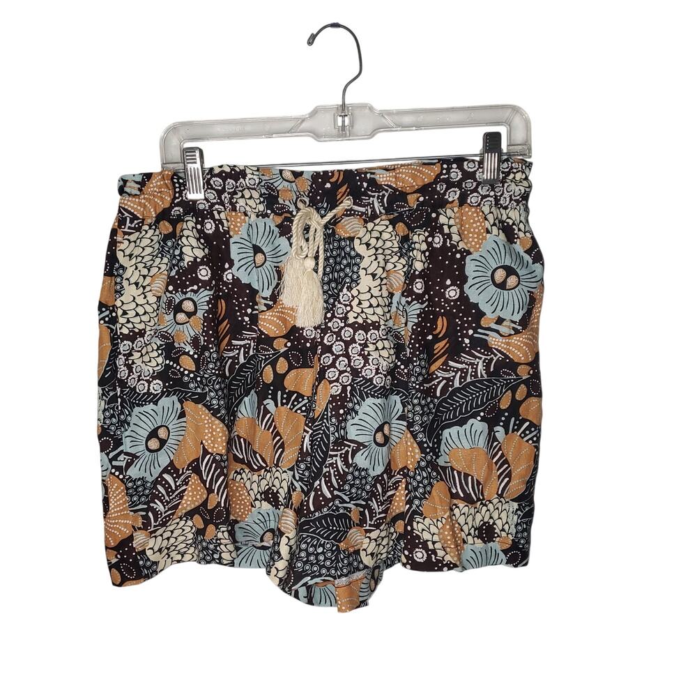 Joie Floral Elastic Evelyn Linen Blend Brown Blue Mustard Pockets Size 8 (30x4)
